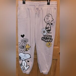 Peanuts Snoopy Woodstock & Charlie Brown Stay Happy Joggers Size XL